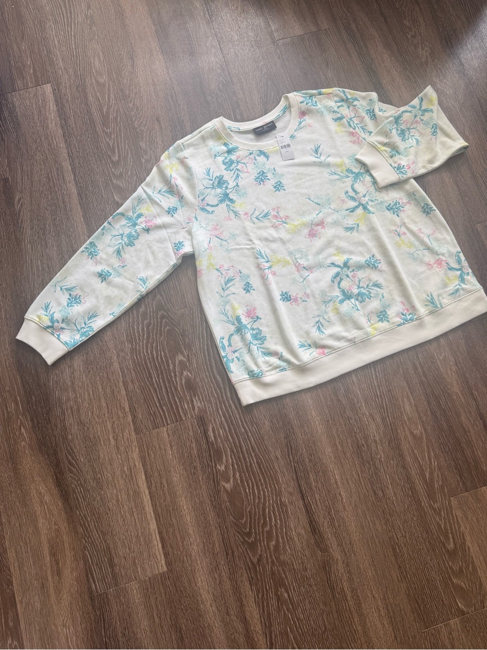 Lane Bryant White Floral-Print Sweatshirt with Pastel Accents